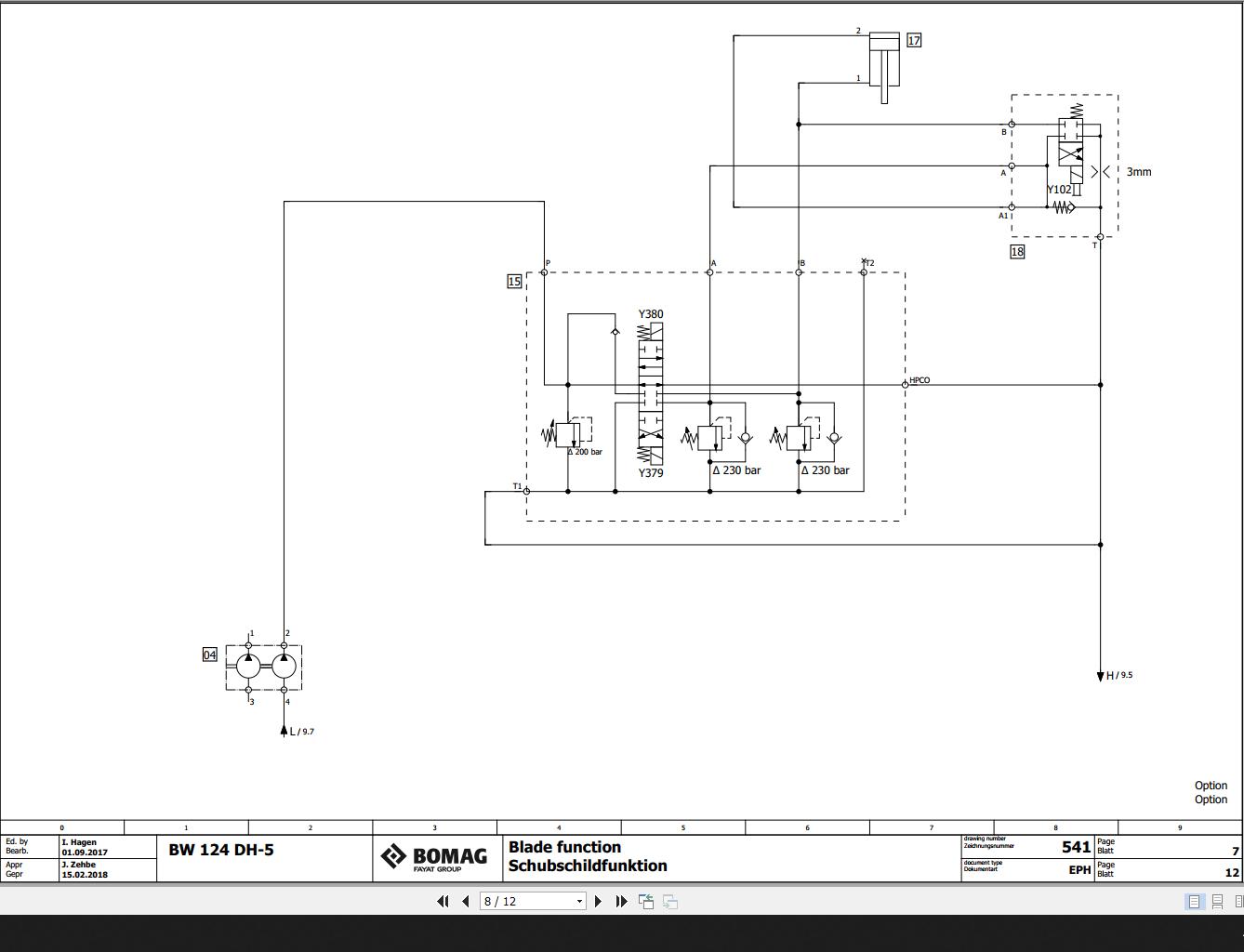 Bomag BW124DH-5 Hydraulic Schematic Function 541 2018 EN DE | Auto ...