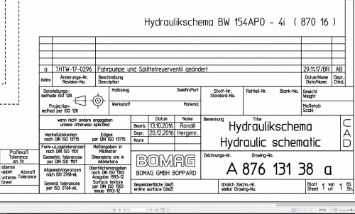 Bomag BW154APO 4i Hydraulic Schematic Drawing No 87613138a 2016 EN DE