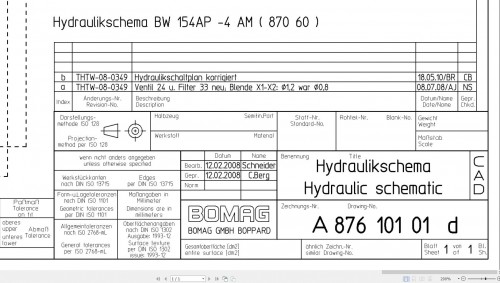 Bomag BW154AP 4AM Hydraulic Schematic Drawing No 87610101 4 2008 EN DE