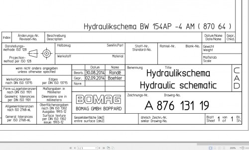 Bomag BW154AP 4AM Hydraulic Schematic Drawing No 87613119 2014 EN DE