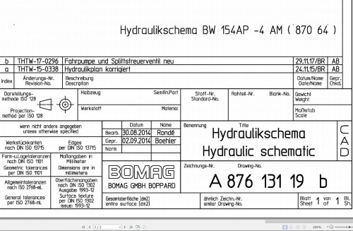 Bomag BW154AP 4AM Hydraulic Schematic Drawing No 87613119 2b 2014 EN DE