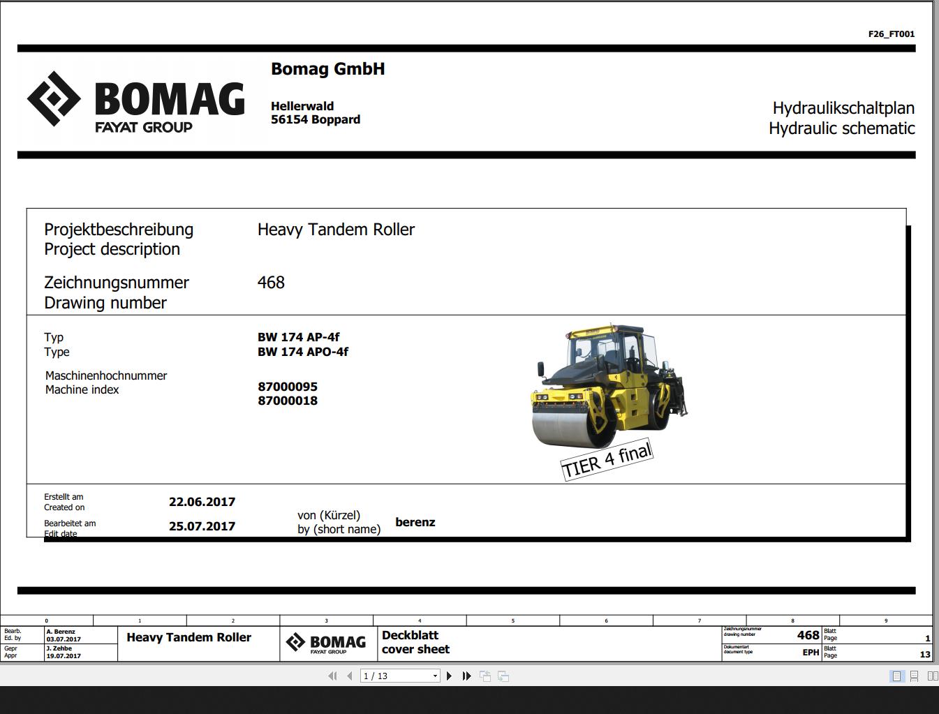 Bomag BW174AP-4f, BW174APO-4f Hydraulic Schematic Function 468 2017 EN ...