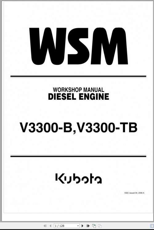 Kubota Diesel Engine V3300 B V3300 TB Workshop Manual