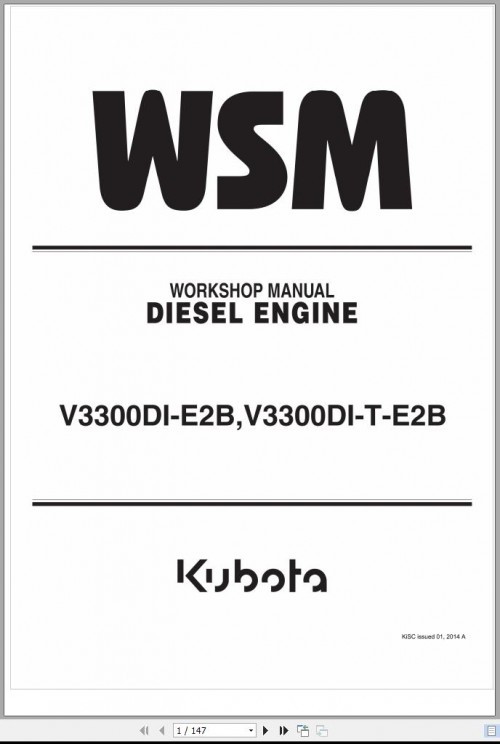 Kubota Diesel Engine V3300DI E2B V3300DI T E2B Workshop Manual