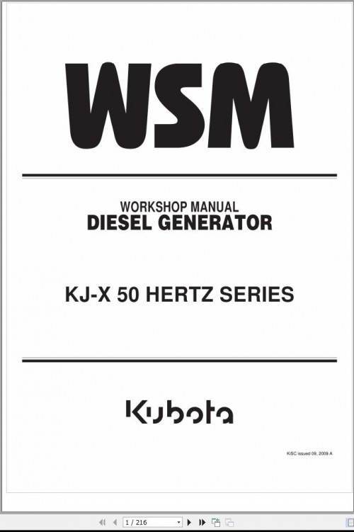 Kubota Diesel Generator KJ X 50 Hertz Series Workshop Manual