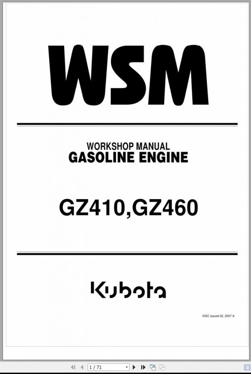 Kubota Gasoline Engine GZ410 GZ460 Series Workshop Manual