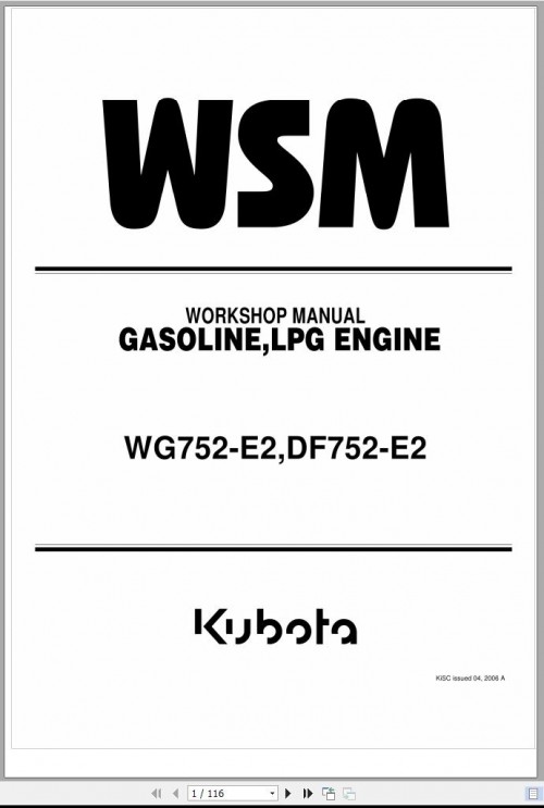 Kubota Gasoline LPG Engine WG725 E2 DF752 E2 Workshop Manual