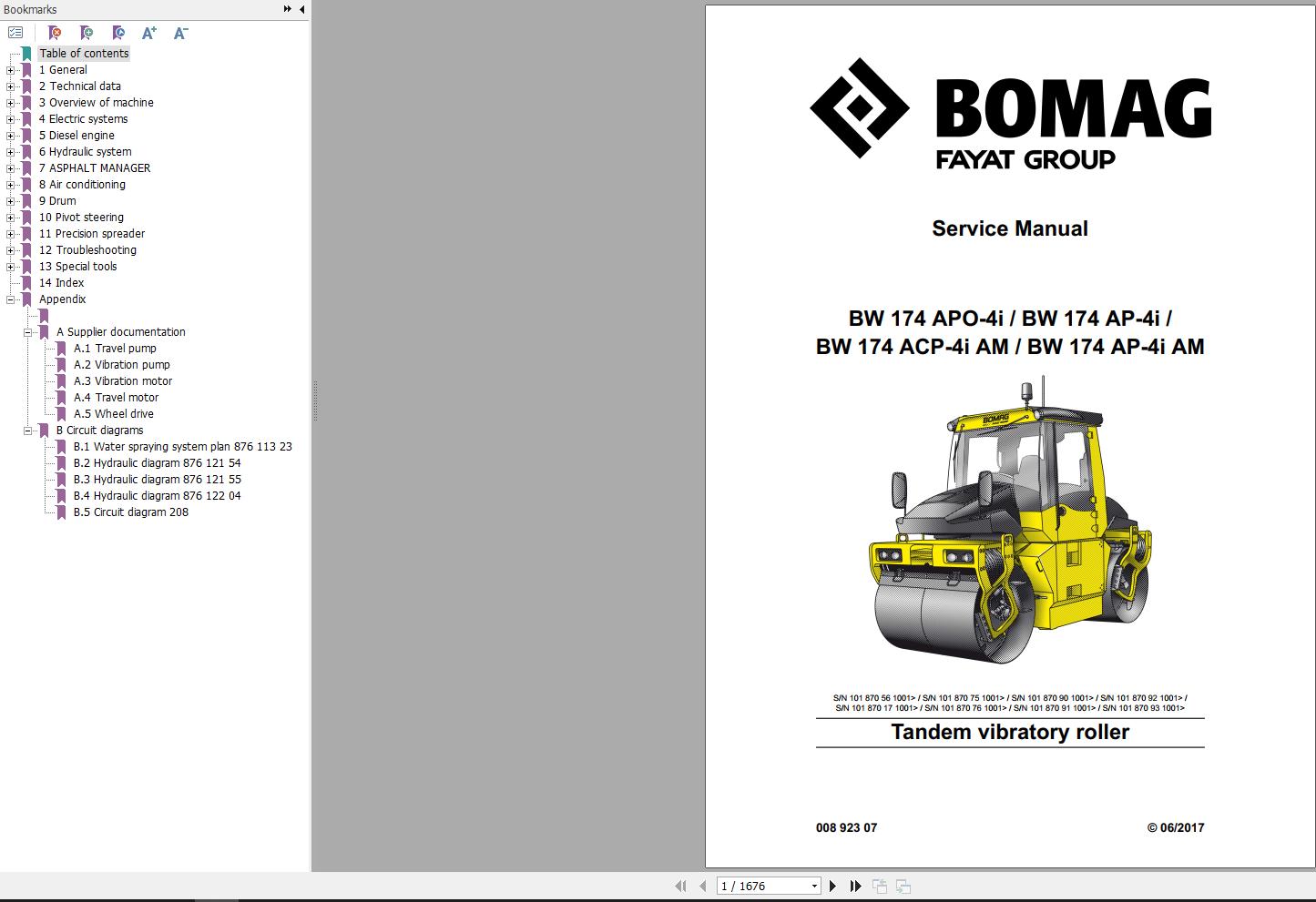 Bomag Machinery BW174 AP AM-4f Service Manual, Service Training | Auto ...