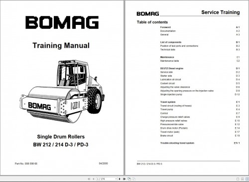 Bomag BW214PD 3 Instruction For Repair, Training Manual