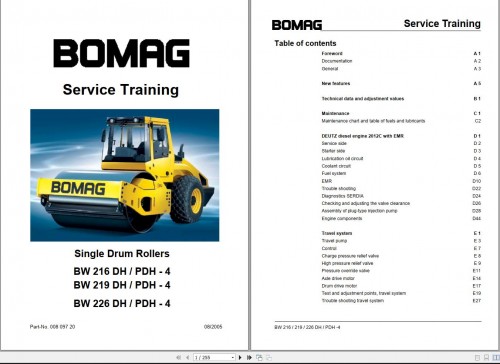 Bomag BW219PDH 4 Operating Instruction, Service Manual, Service Training EN ES FR