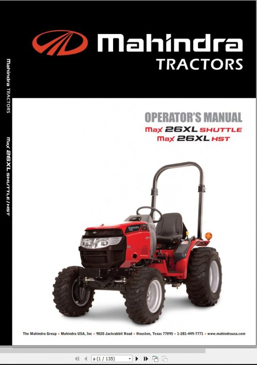 Mahindra Tractor Max 26XL Shuttle HST Operator Manual