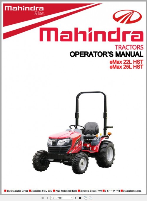 Mahindra Tractor eMax 22L 25L HST Operator Manual