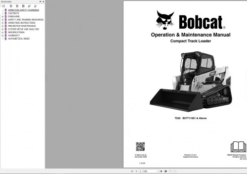 Bobcat Compact Track Loader T550 Operation and Maintenacne Manual 7418331 2020