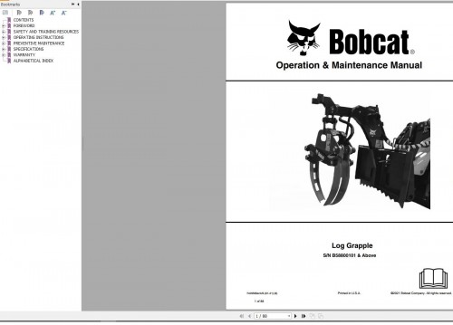 Bobcat Log Grapple Operation and Maintenance Manual 7429550 01.2021