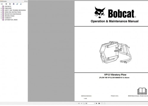 Bobcat Vibratory Plow VP12 Operation and Maintenance Manual 6902574 08.2020