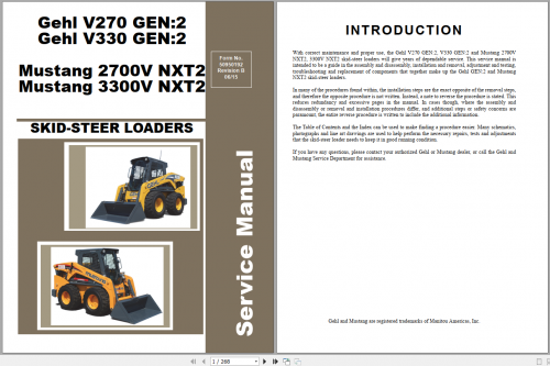 GEHL V270 V330 GEN2 Mustang 2700V 3300V NXT2 Skid Steer Loaders Service Manual 50950192 1