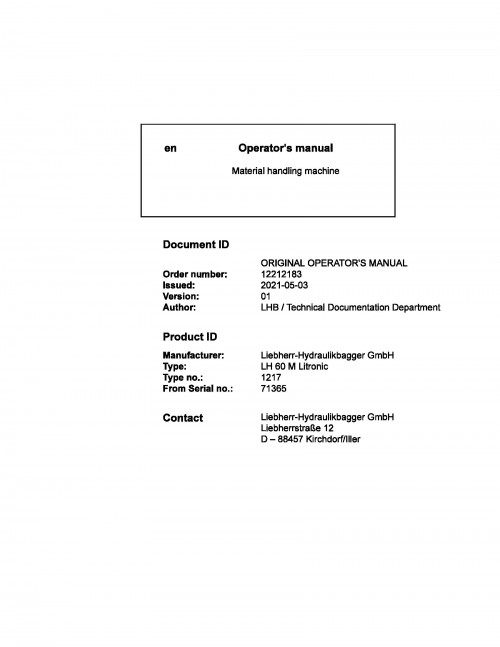 Liebherr Wheeled Excavator LM60M Litronic Operator Manual 12212183 2021 1