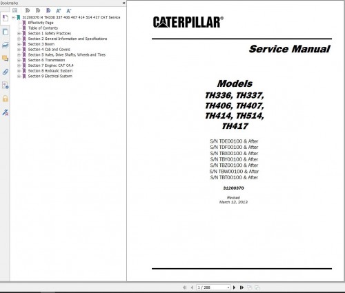 CAT Telehandler TH417 Service Manual
