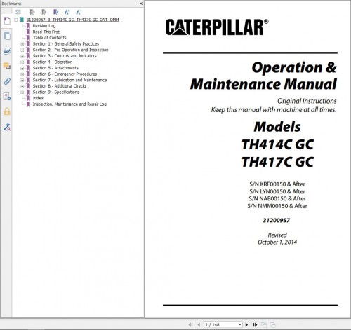 CAT Telehandler TH417C GC Operation And Maintenance Manual