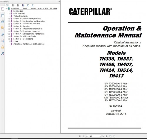 CAT Telehandler TH514 Flash Files, Parts Manual, Service Manual, Operation And Maintenance Manual