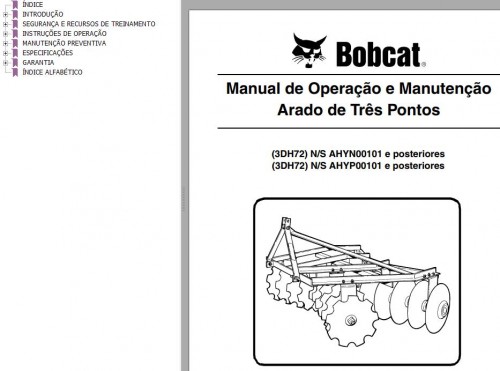 Bobcat Disc Harrow 3DH72 Operation & Maintenance Manual 6989428 PT