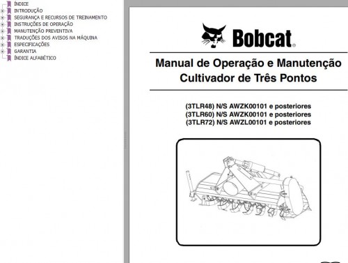 Bobcat Tiller 3TLR48 3TLR60 3TLR72 Operation & Maintenance Manual 6990356 PT