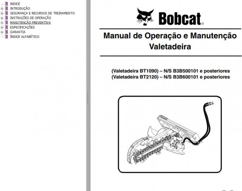 Bobcat Trencher BT1090 BT2120 Operation & Maintenance Manual 6990977 PT