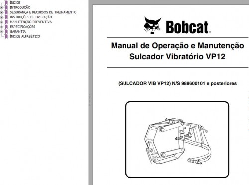 Bobcat Vibratory Plow VP12 Operation & Maintenance Manual 6902574 PT