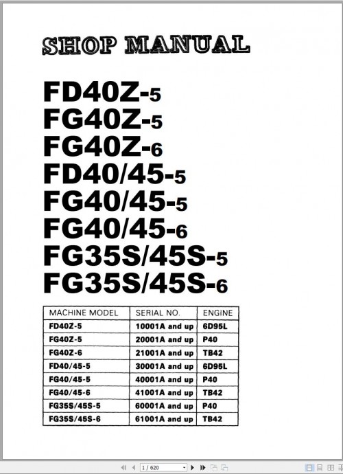 Komatsu Forklift FD40Z 5 to FD45Z 6, FG35S 5 to FG45S 6 Shop Manual