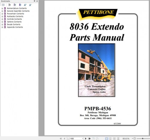Pettibone Extendo 8036 Parts Manual