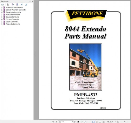 Pettibone Extendo 8044 Parts Manual