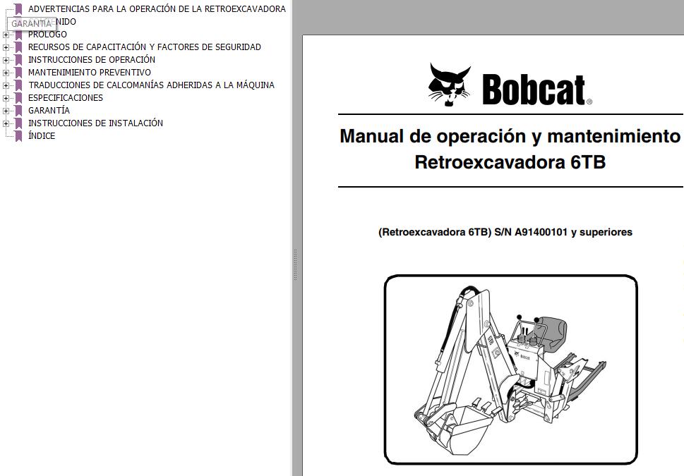 Bobcat Backhoe 6TB Operation & Maintenance Manual 6986708 ES | Auto ...