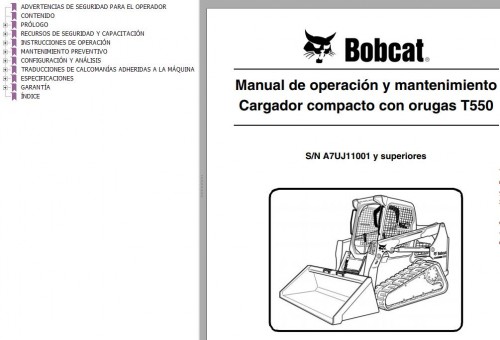 Bobcat Excavator T550 Operation & Maintenance Manual ES