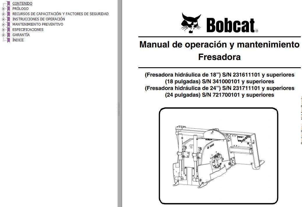 Bobcat Milling Machine 18 24 Operation & Maintenance Manual 6900636 ES ...