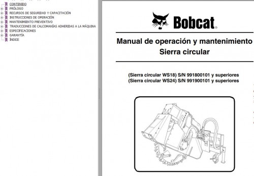 Bobcat Wheel Saw WS18 WS24 Operation & Maintenance Manual 6901047 ES
