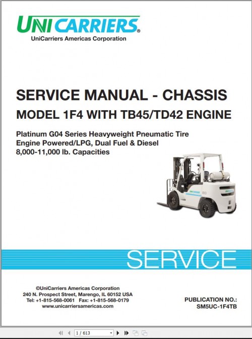 Unicarrier Forklift 1F4 Chassis Service Manual SM5UC 1F4TB 2015