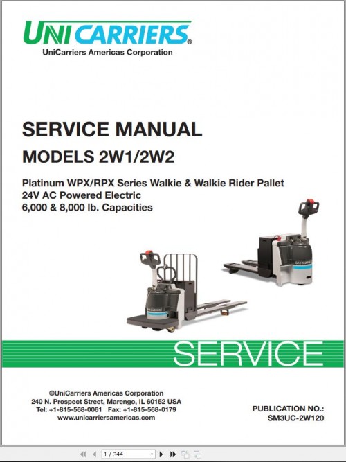 Unicarrier Forklift 2W1 2W2 Service Manual SM3UC 2W120 2015