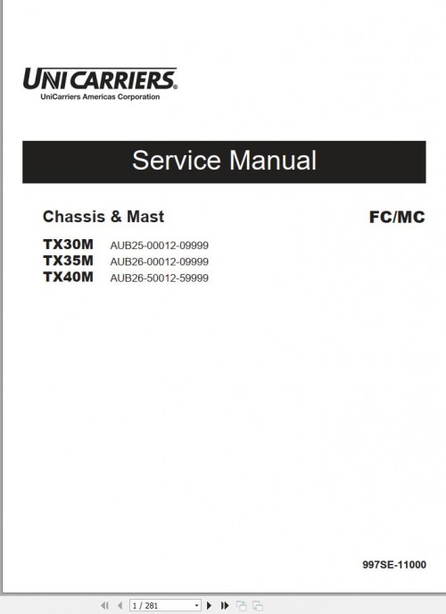 Unicarrier Forklift TX30M TX35M TX40M Service Manual 997SE 11000