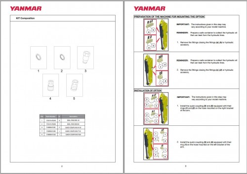 Yanmar Quick Couplers Kit KTA0200 Installation Instructions 1