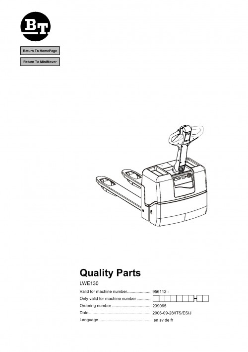BT Forklift LWE130 Parts Catalog EN SV DE FR