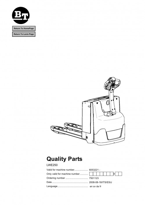 BT Forklift LWE250 Parts Catalog EN SV DE FR