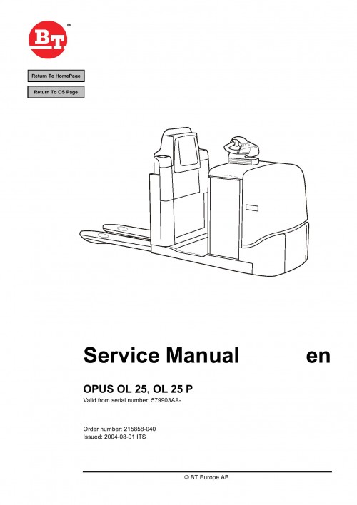 BT Forklift OPUS OL25 OL25P Service Manual