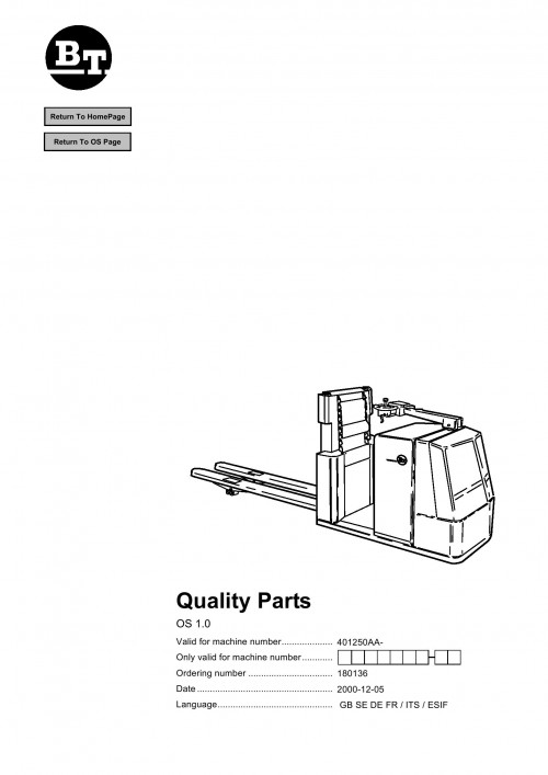 BT Forklift OS 1.0 Parts Catalog EN SV DE FR