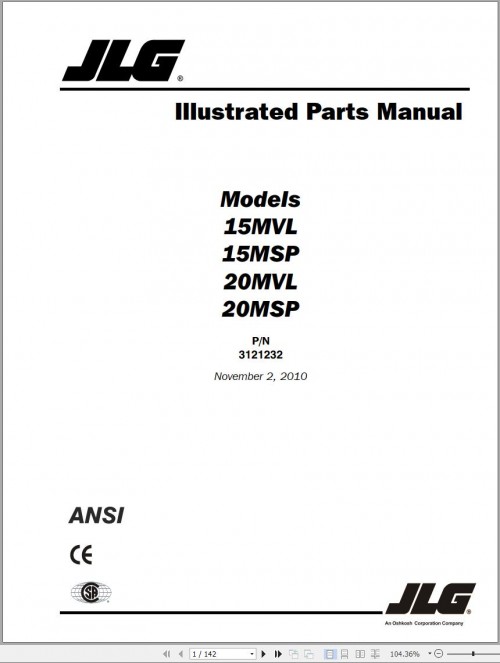 JLG Lift 15MVL 15MSP 20MVL 20MSP Illustrated Parts Manual