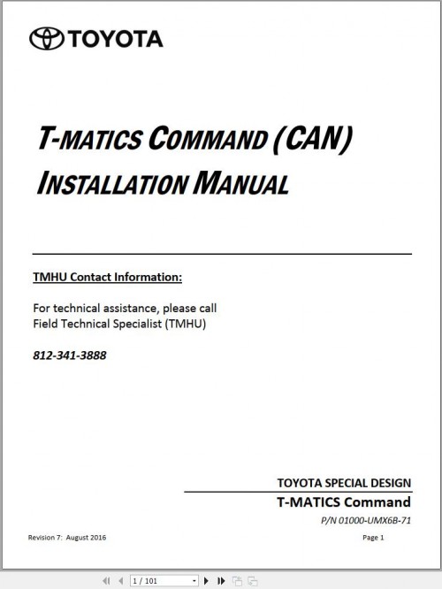 Toyota T Matics Command (CAN) Installation Manual