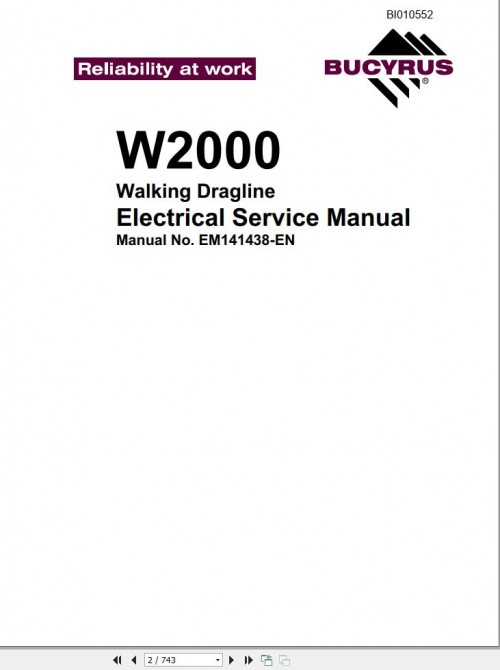 Caterpillar Walking Dragline W2000 141438 Electrical Service Manual BI010552