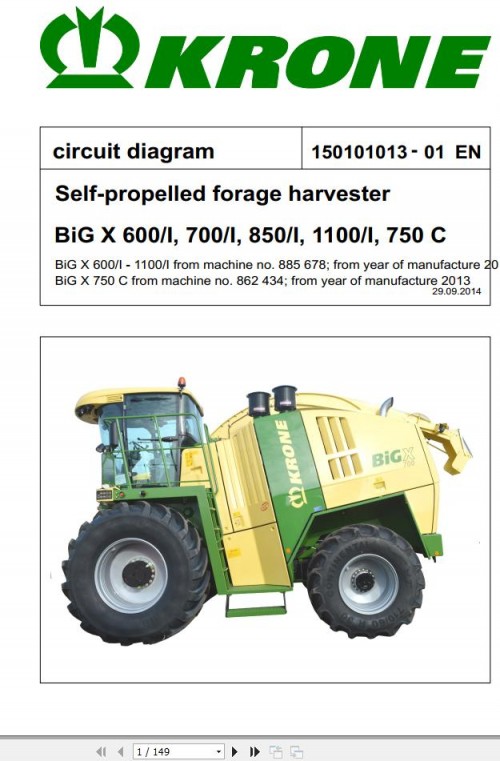 Krone Forage Harvester BiG X 600 to 750C Circuit Diagram
