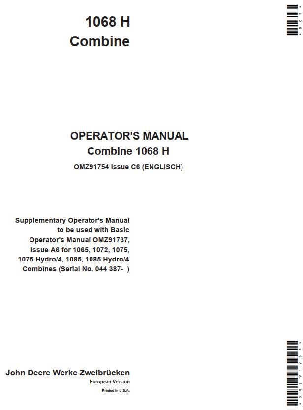 John Deere Combine 1068H Operator's Manual | Auto Repair Manual Forum ...