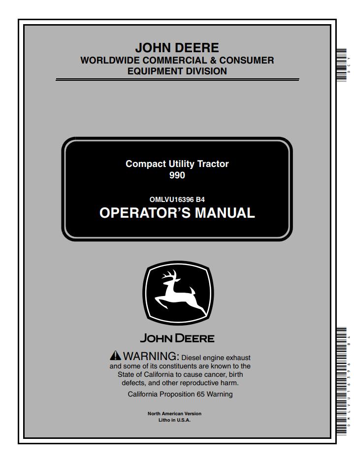 John Deere Compact Utility Tractor 990 Operator's Manual EN ES | Auto ...