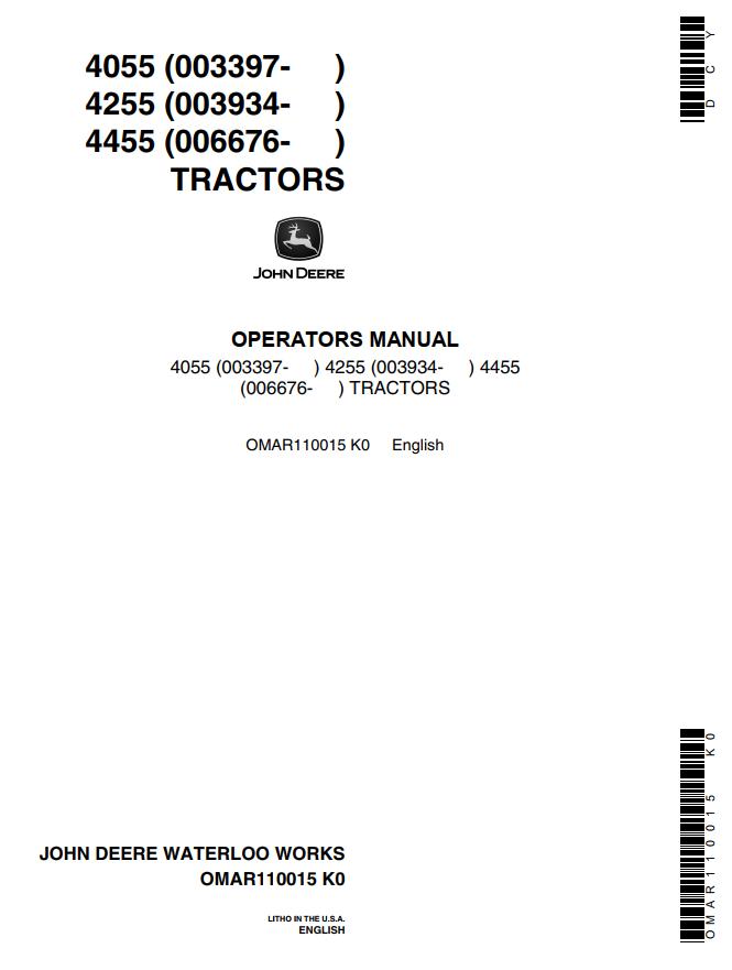 John Deere Tractors 4055 4255 4455 Operators Manual | Auto Repair ...